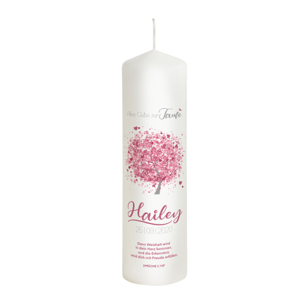 Taufkerze Baum - Lebensbaum rosa