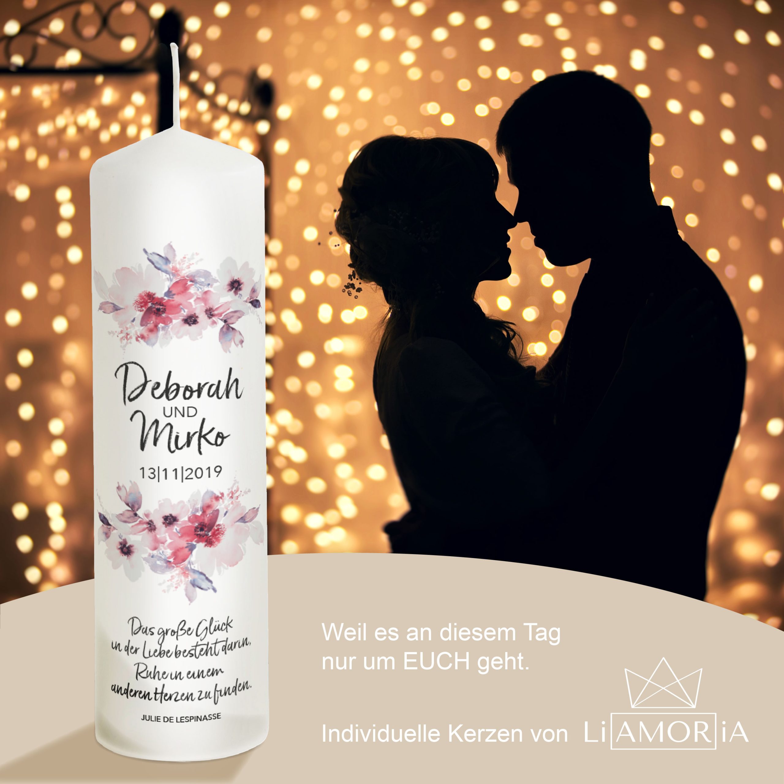 Hochzeitskerze Blumen Modell Deborah 25cm – Bild 3