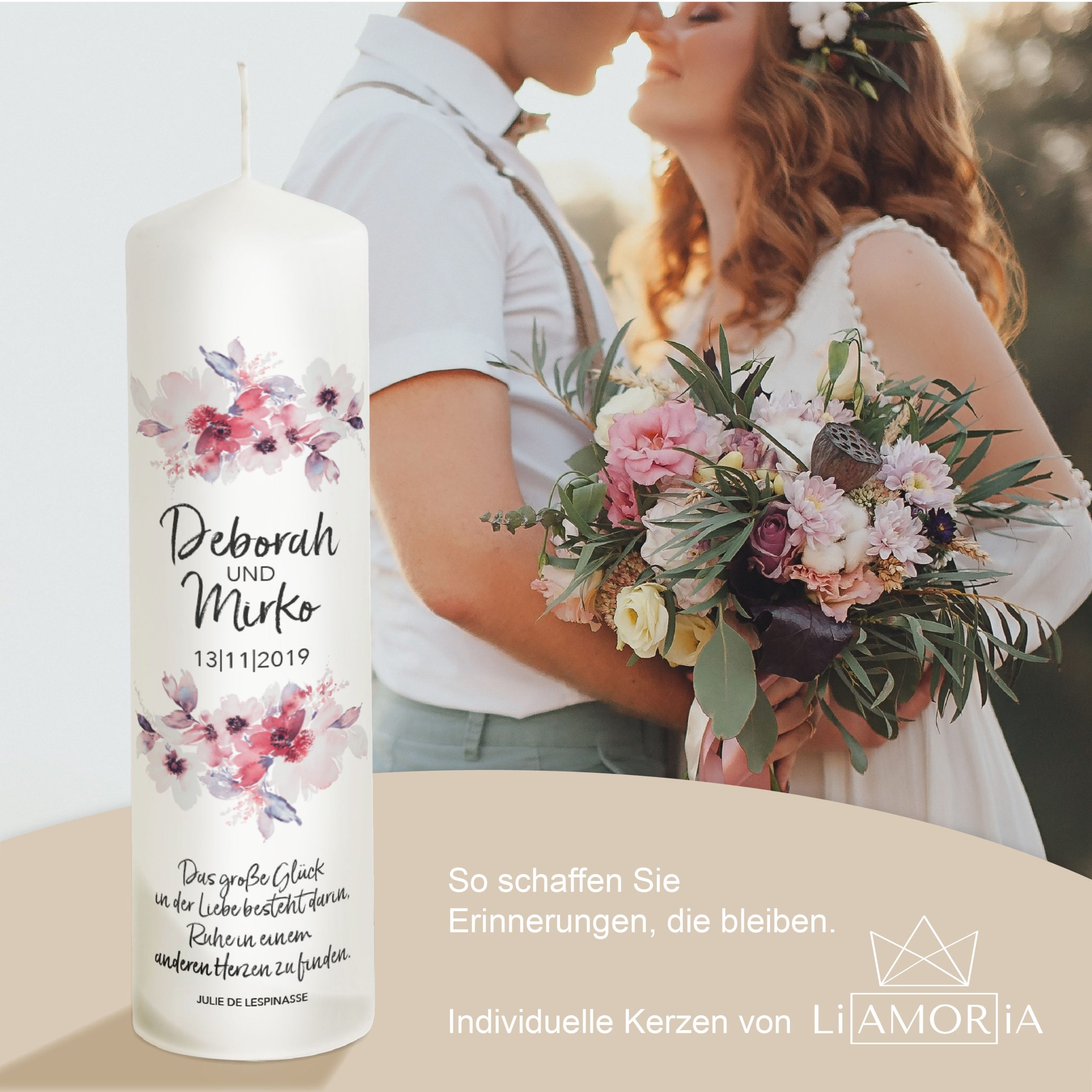 Hochzeitskerze Blumen Modell Deborah 25cm – Bild 4