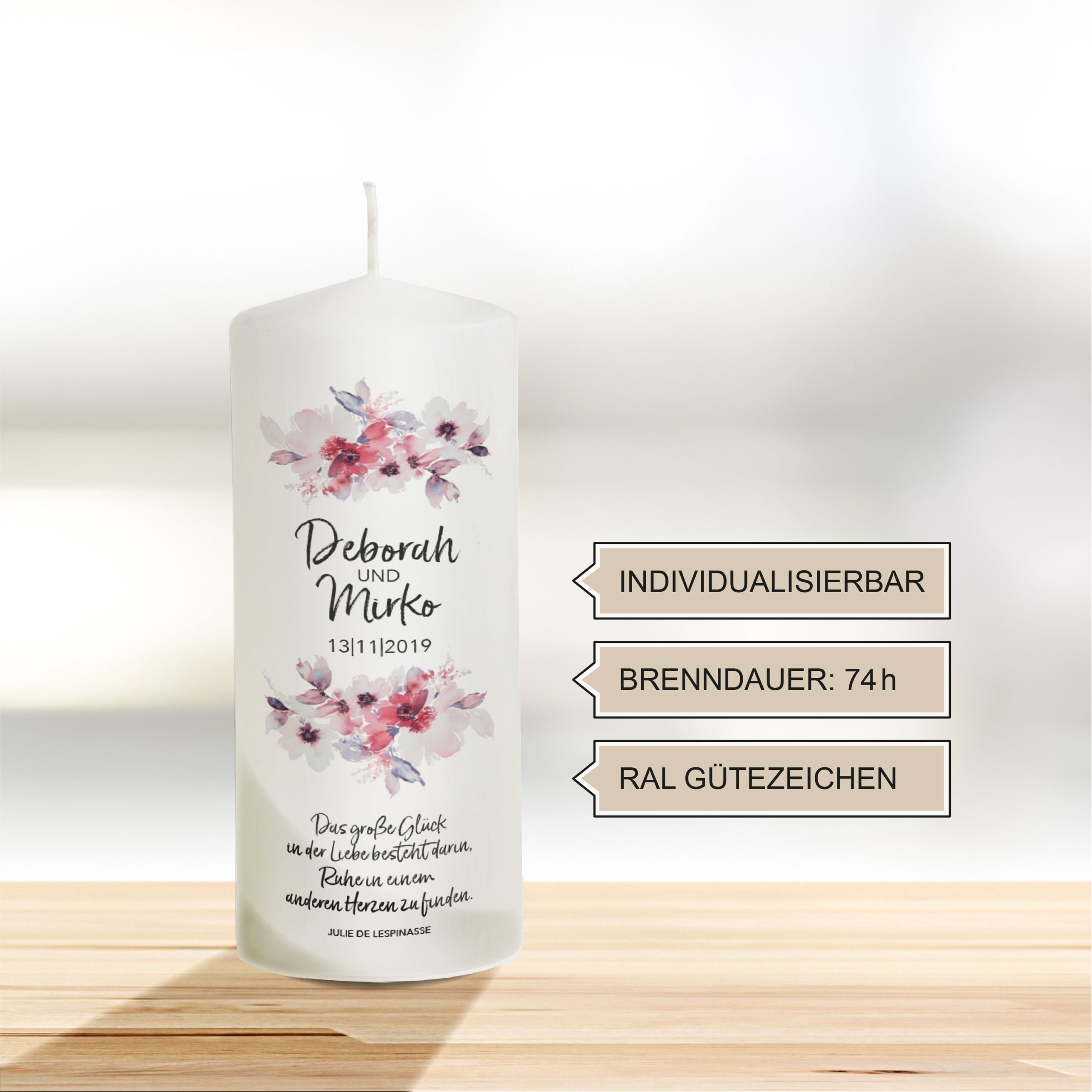 Hochzeitskerze Blumen Modell Deborah 20cm – Bild 2