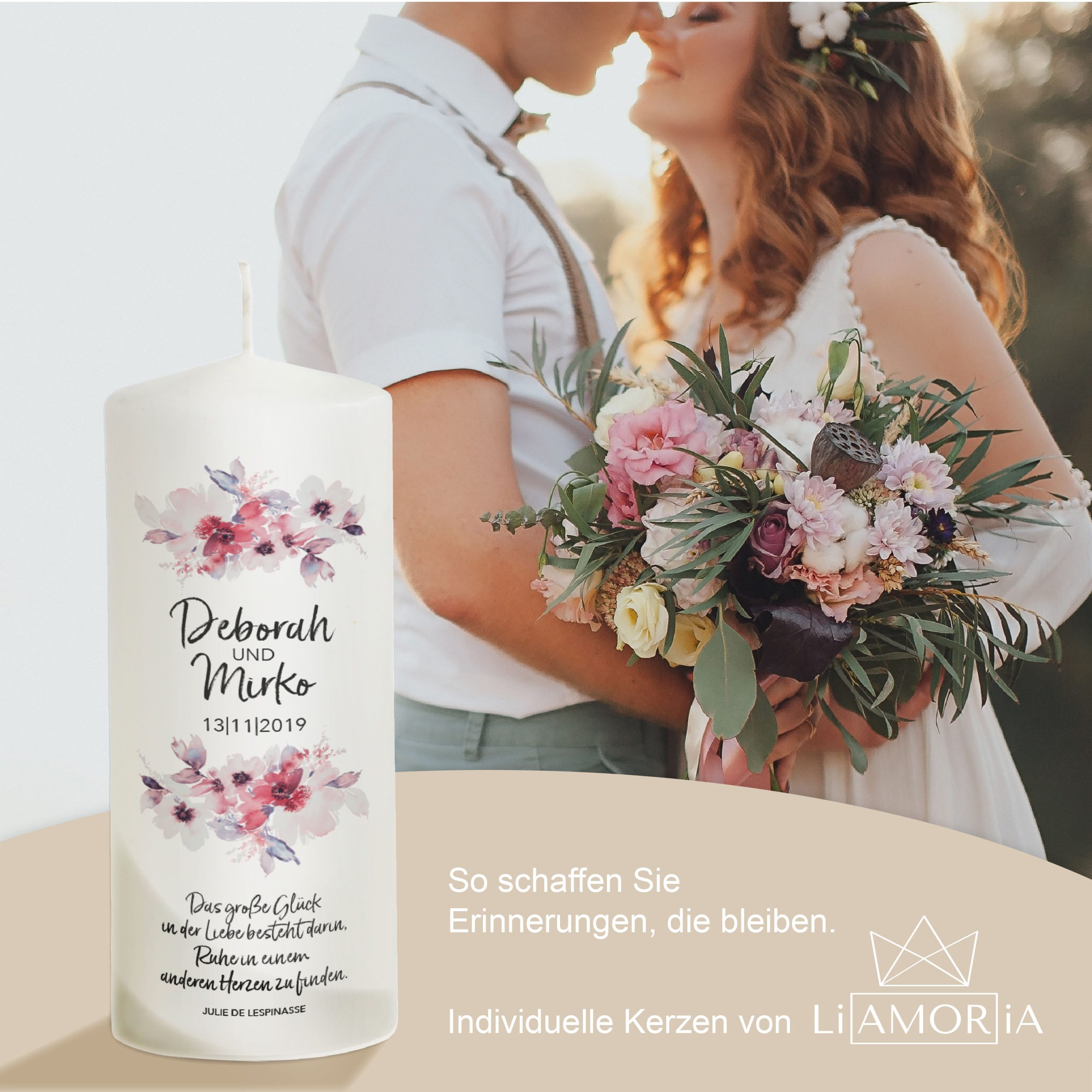 Hochzeitskerze Blumen Modell Deborah 20cm – Bild 5