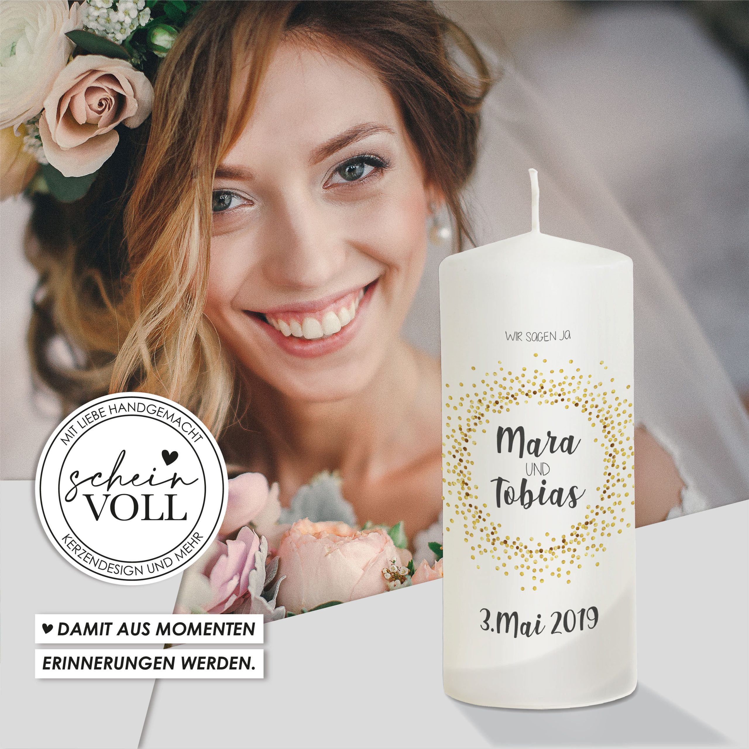 Hochzeitskerze Golden Glitter 20cm – Bild 5