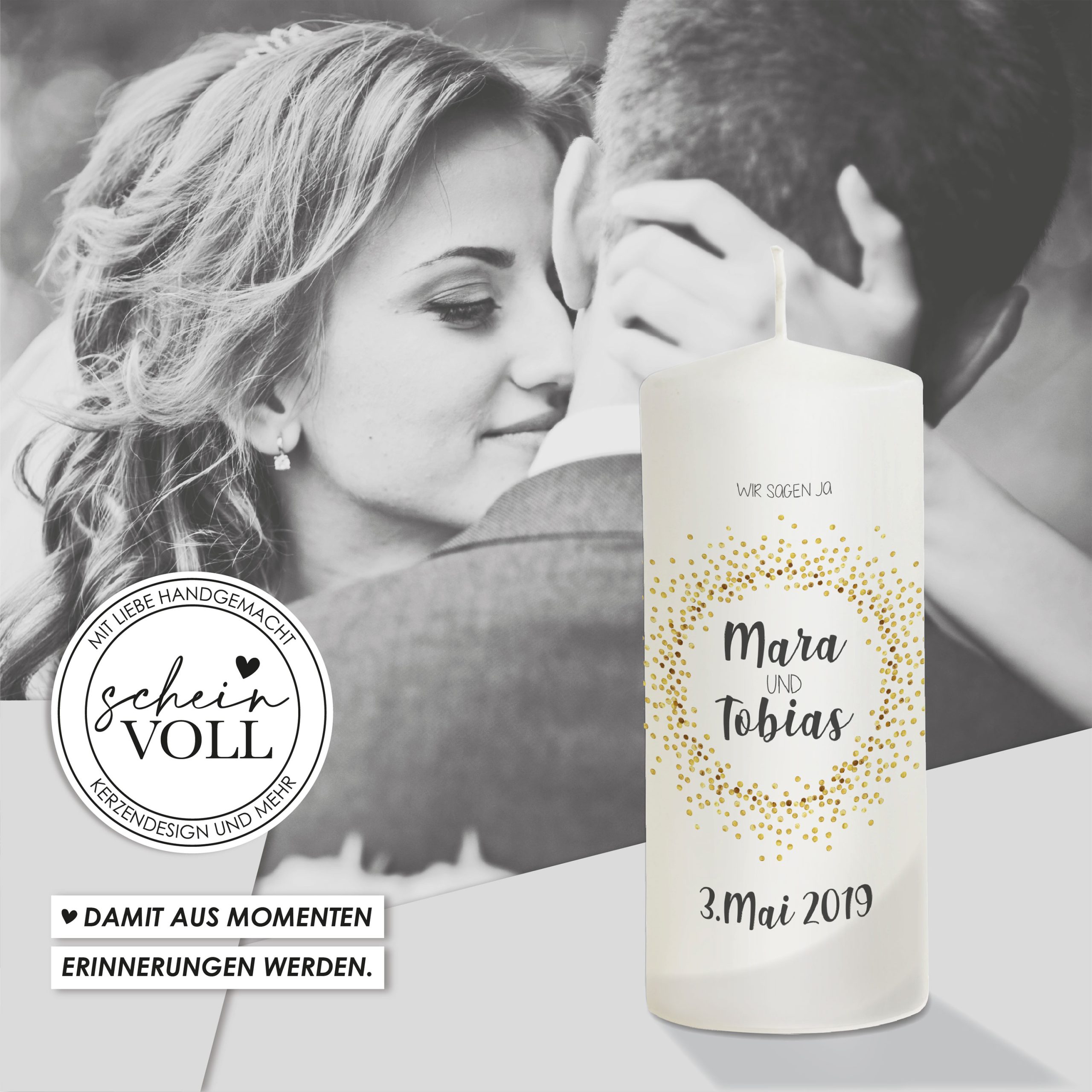 Hochzeitskerze Golden Glitter 20cm – Bild 7