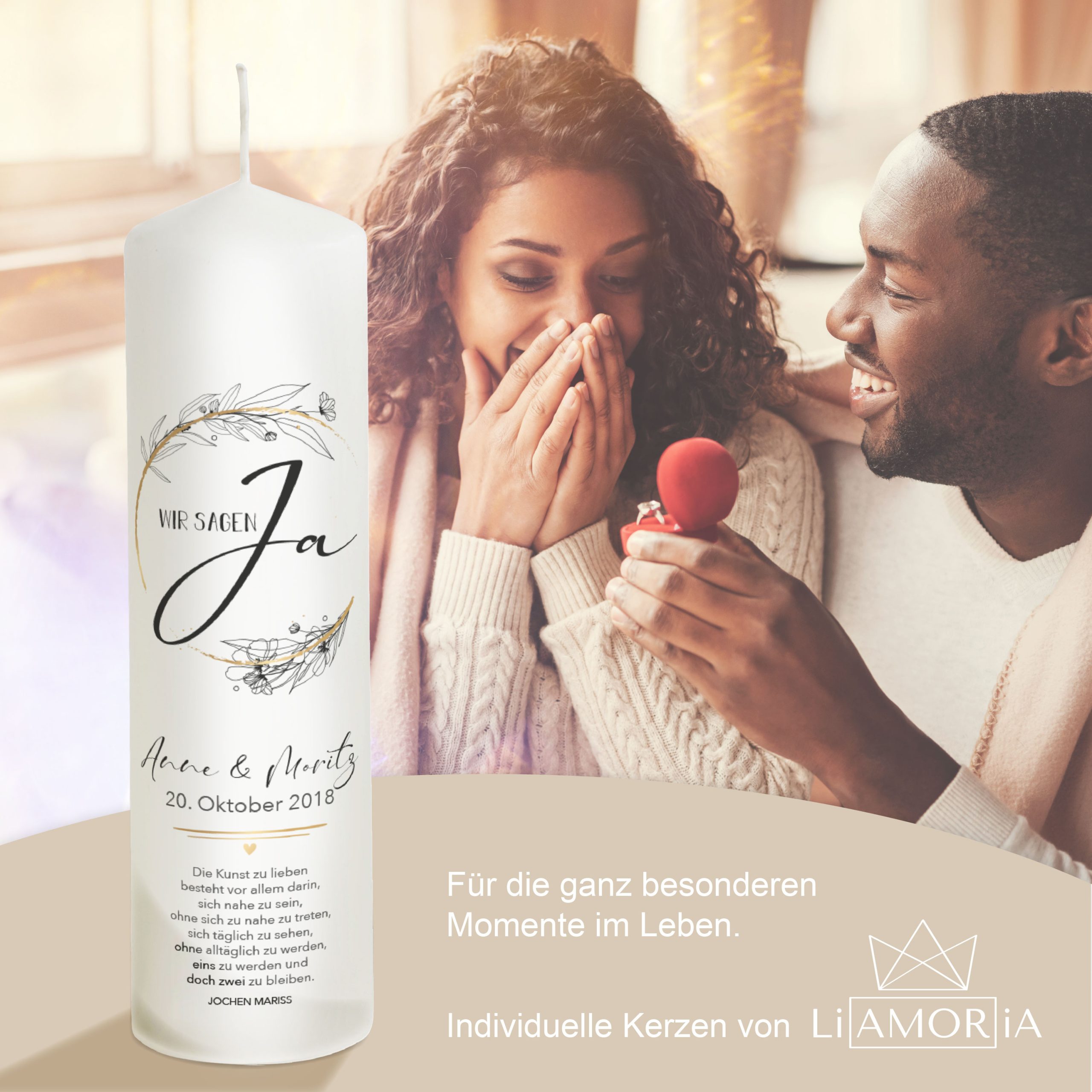 Hochzeitskerze Gold -Schwarz "Modell JA" 25cm – Bild 5