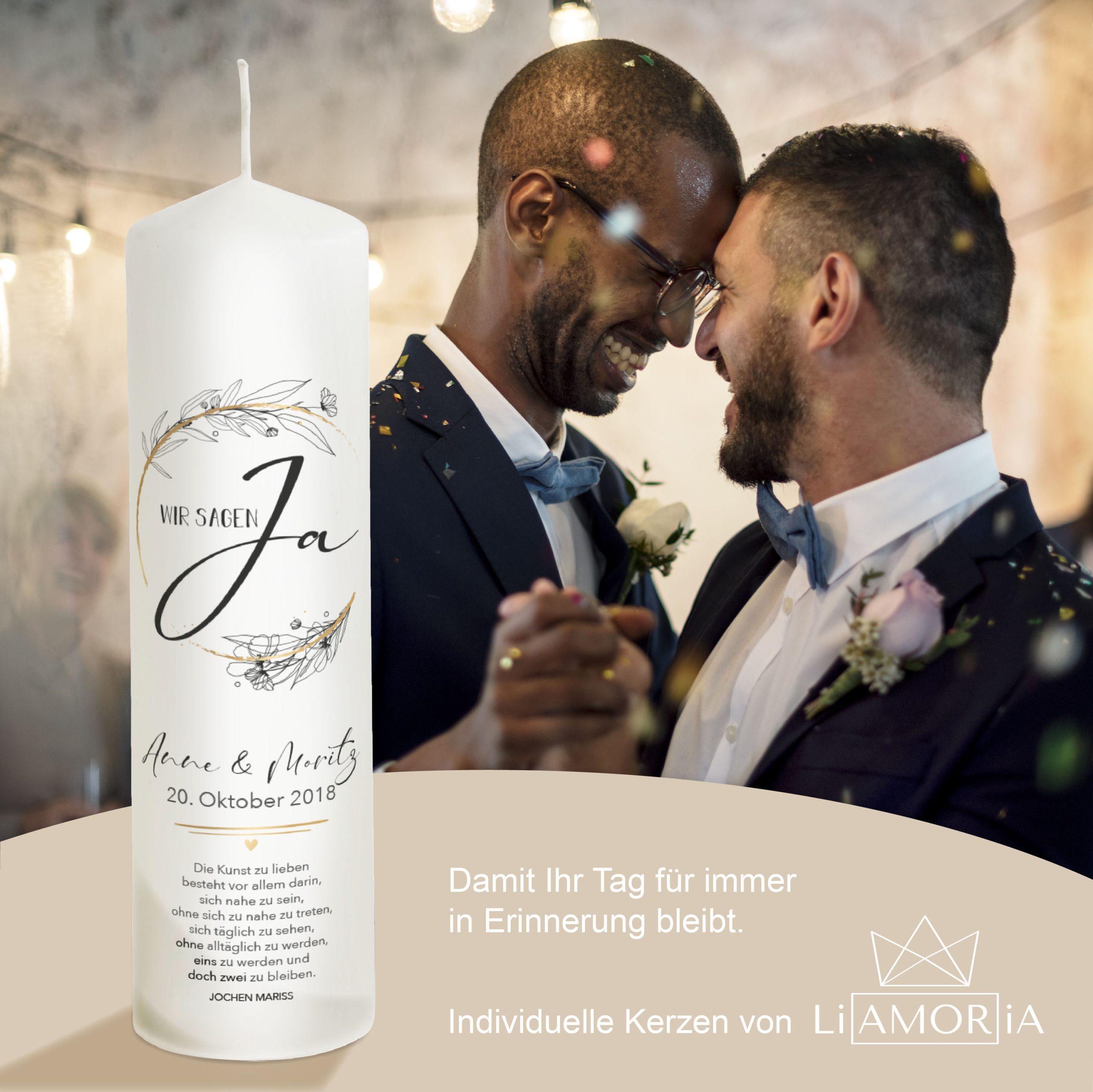 Hochzeitskerze Gold -Schwarz "Modell JA" 25cm – Bild 7