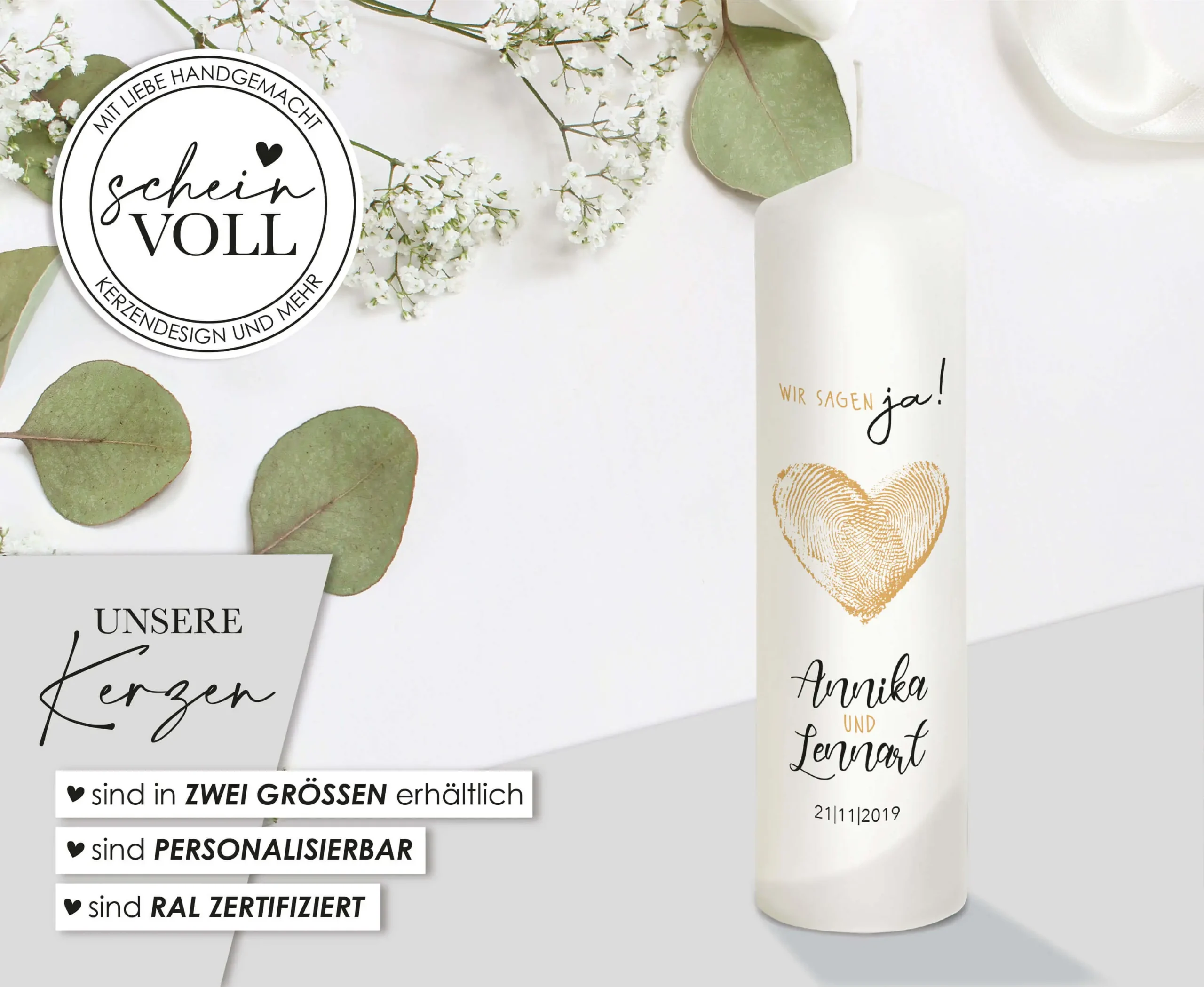 Hochzeitskerze Fingerprint 25cm – Bild 2