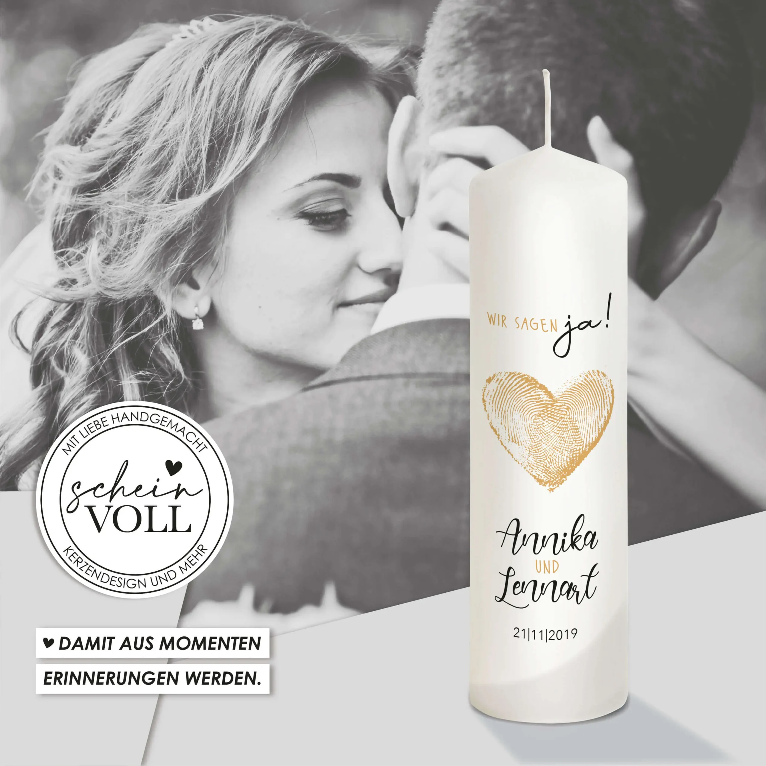 Hochzeitskerze Fingerprint 25cm – Bild 6