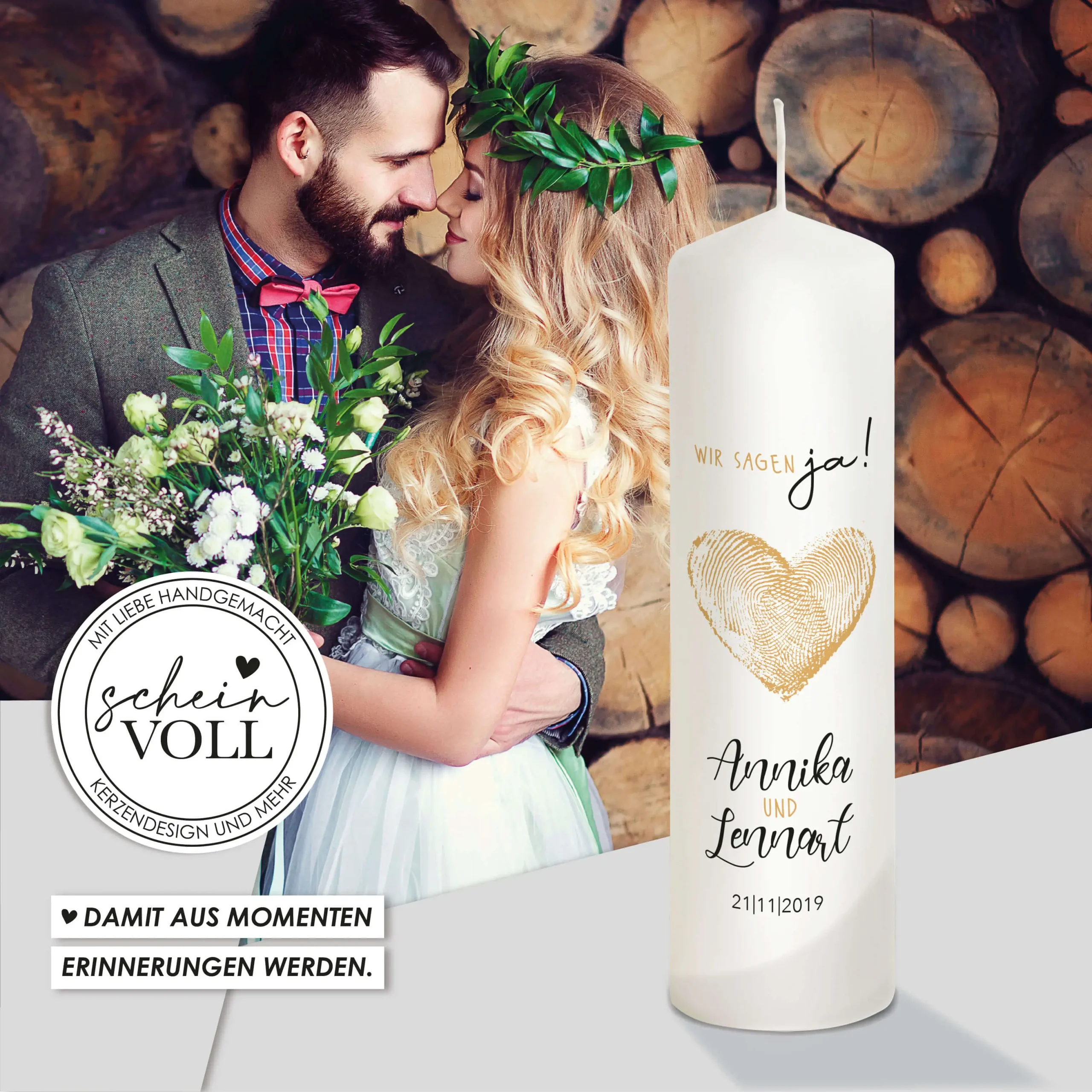 Hochzeitskerze Fingerprint 25cm – Bild 7