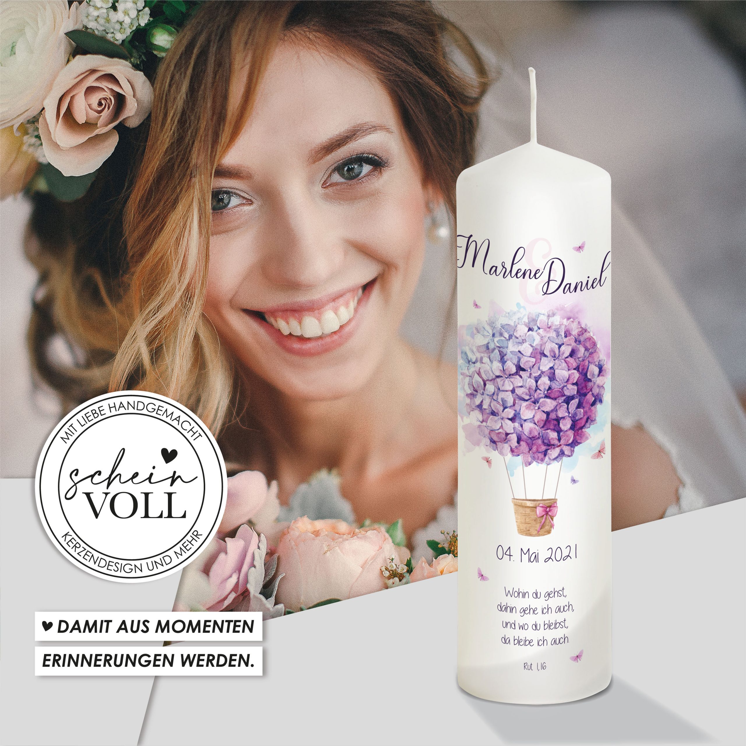 Hochzeitskerze Luftballon "Modell Hortensie" 25cm – Bild 2