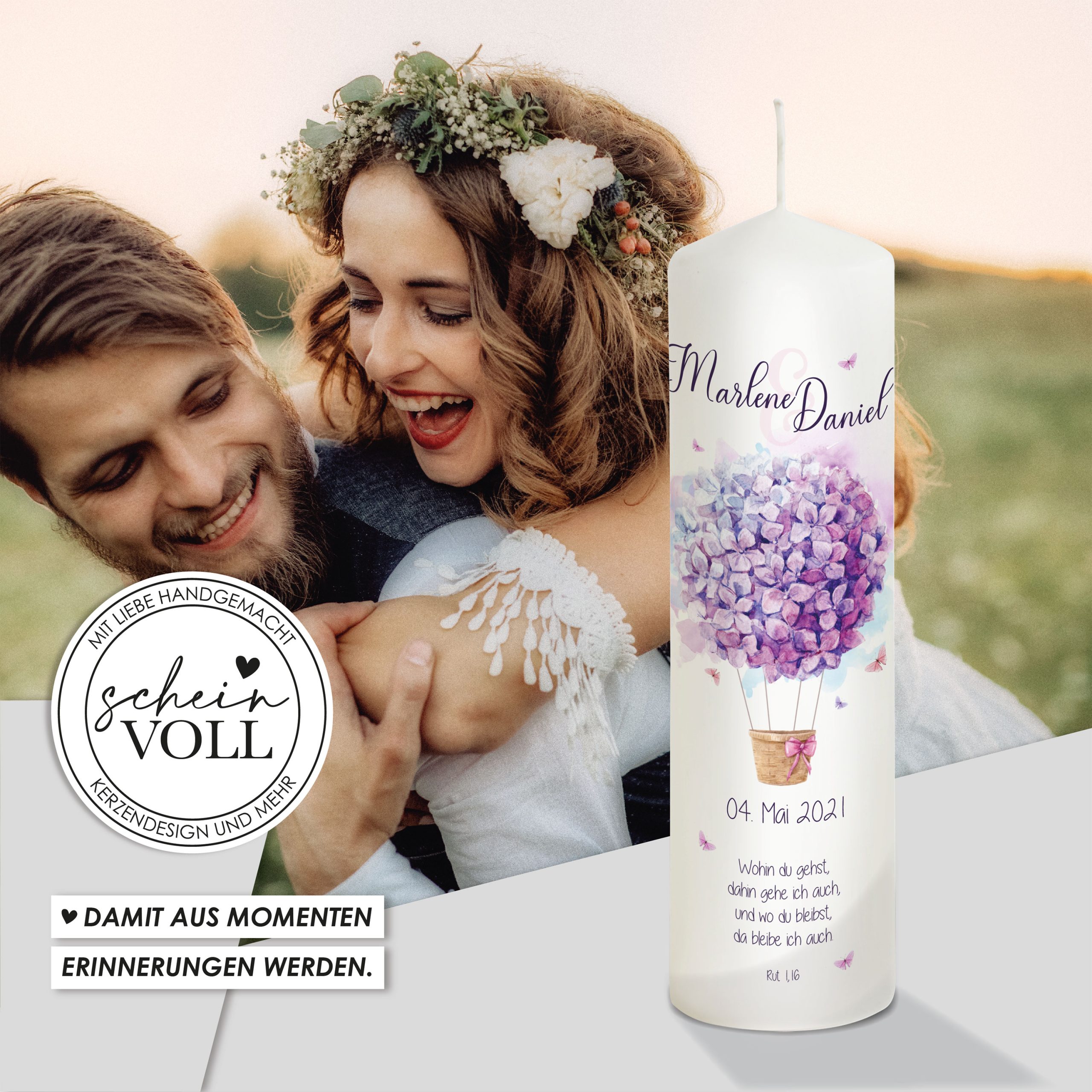 Hochzeitskerze Luftballon "Modell Hortensie" 25cm – Bild 3