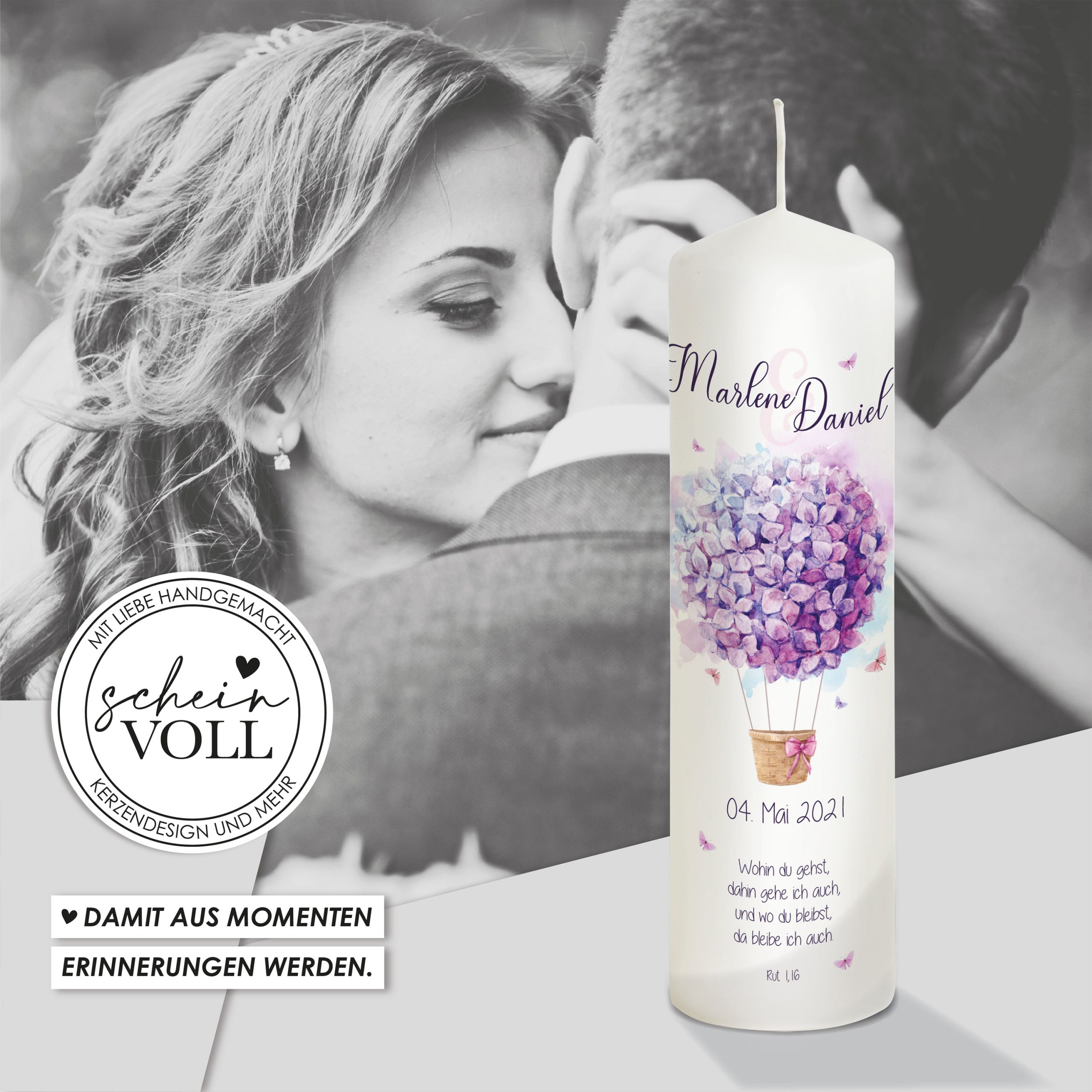 Hochzeitskerze Luftballon "Modell Hortensie" 25cm – Bild 4