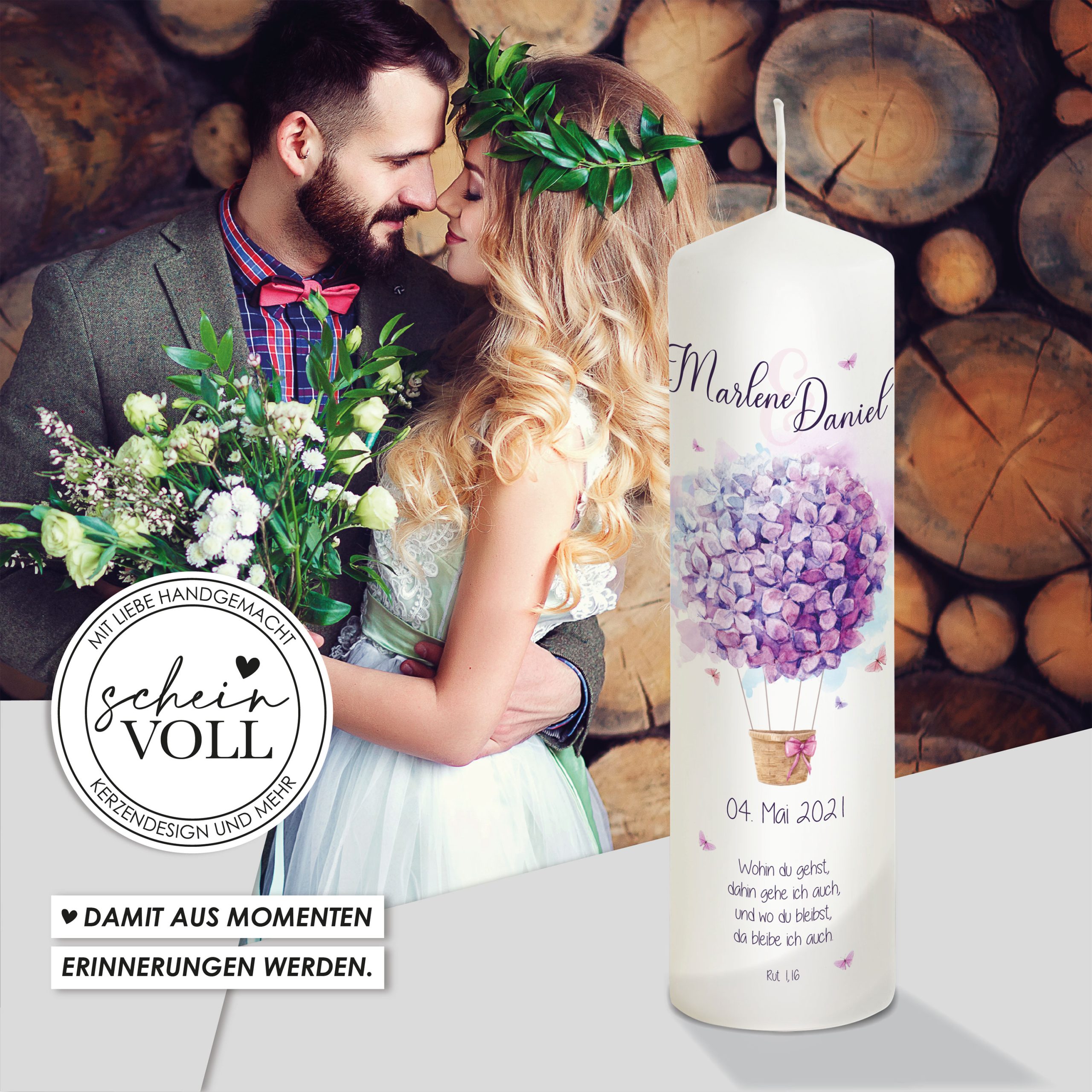 Hochzeitskerze Luftballon "Modell Hortensie" 25cm – Bild 5