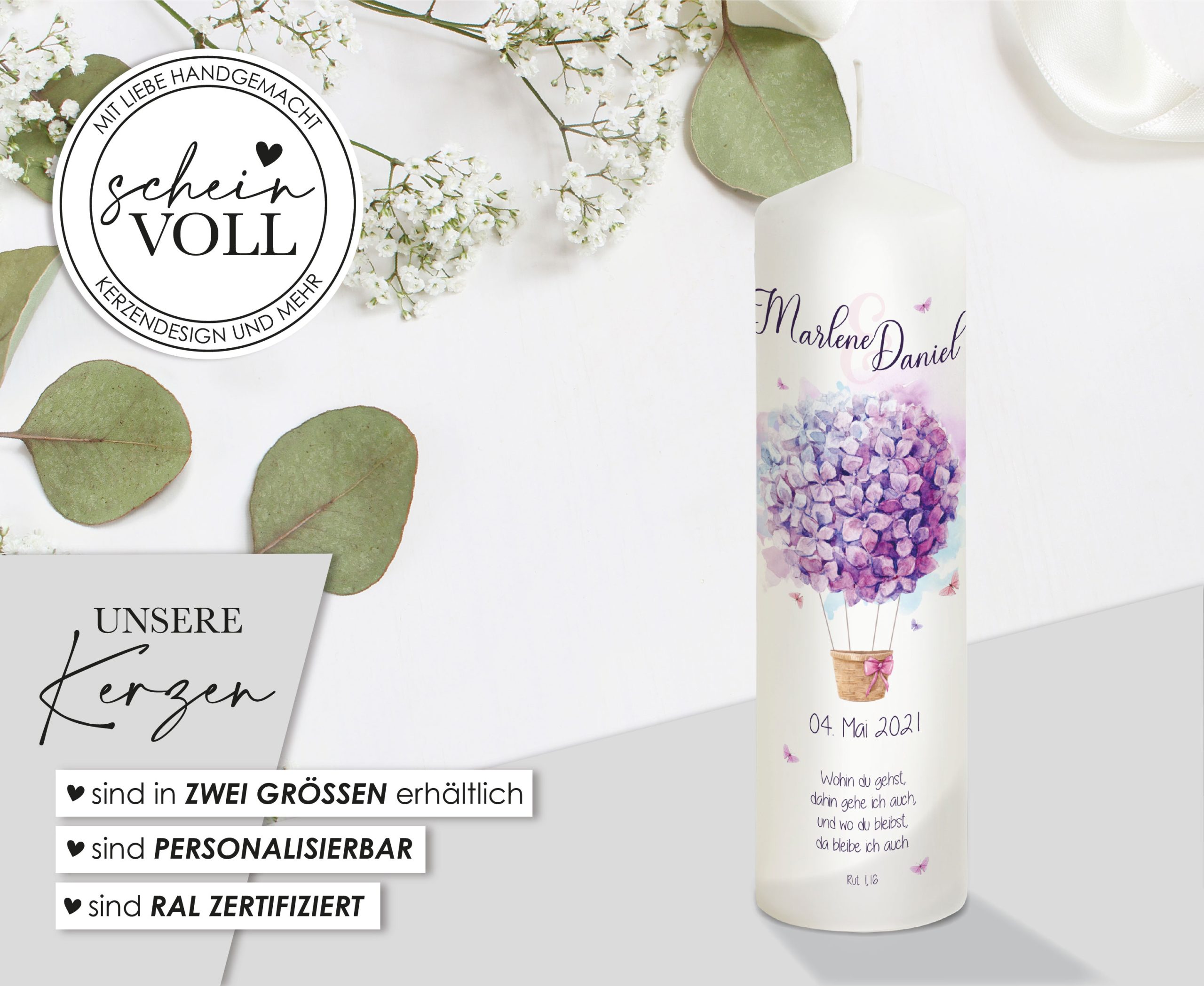 Hochzeitskerze Luftballon "Modell Hortensie" 25cm – Bild 7