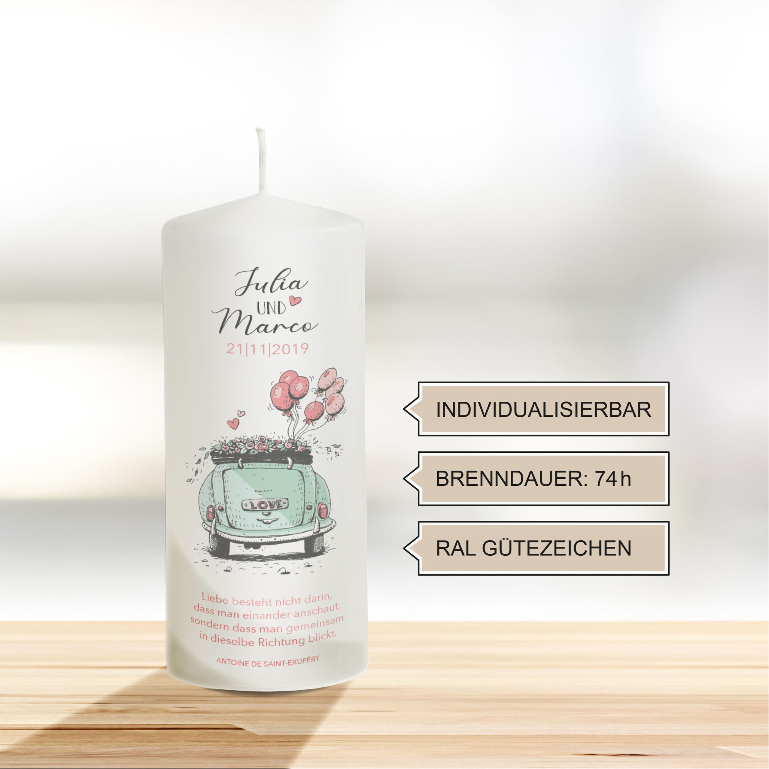 Hochzeitskerze Auto Just Married 20cm – Bild 2