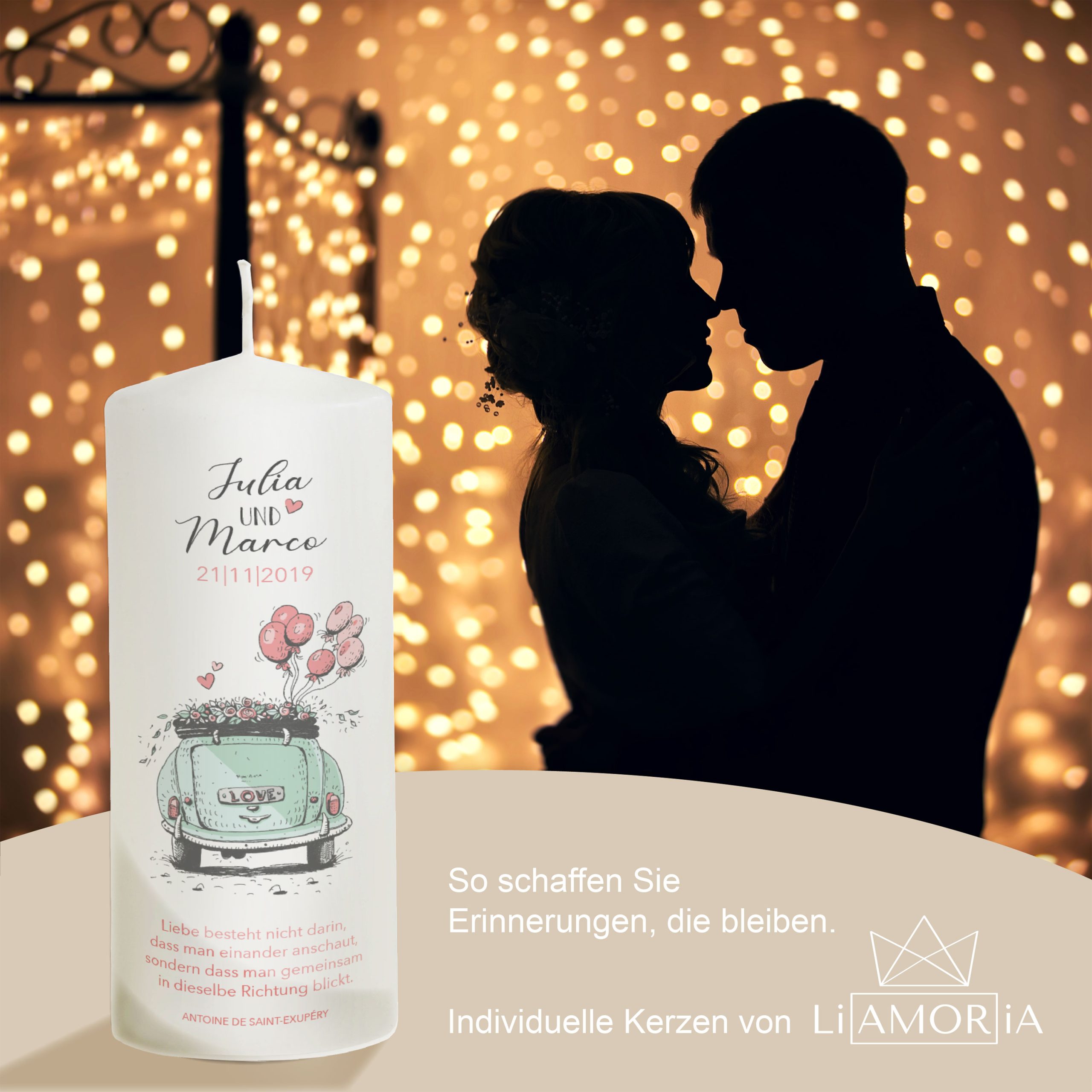 Hochzeitskerze Auto Just Married 20cm – Bild 3