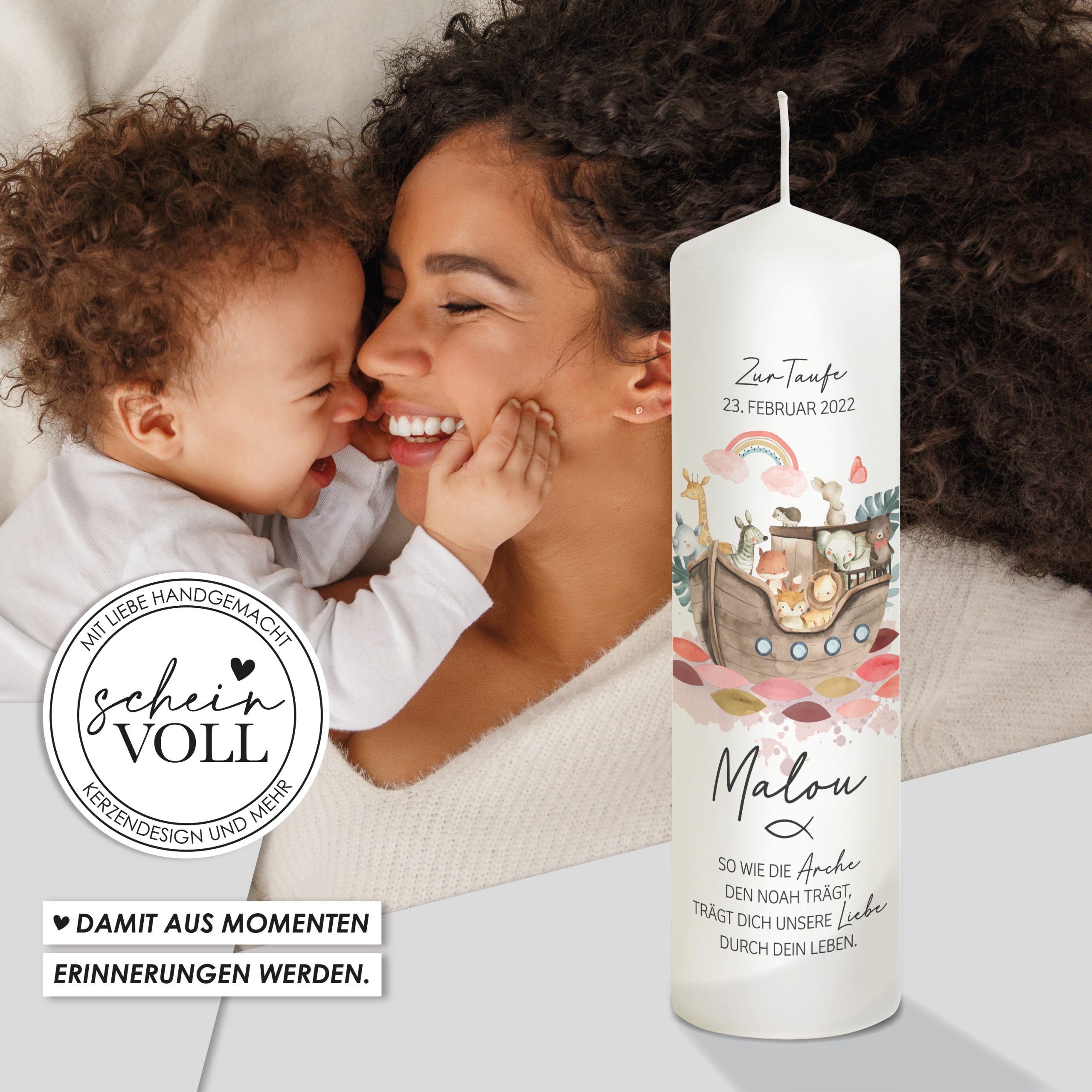 Taufkerze Arche Noah "Modell Malou" für Mädchen – Bild 5