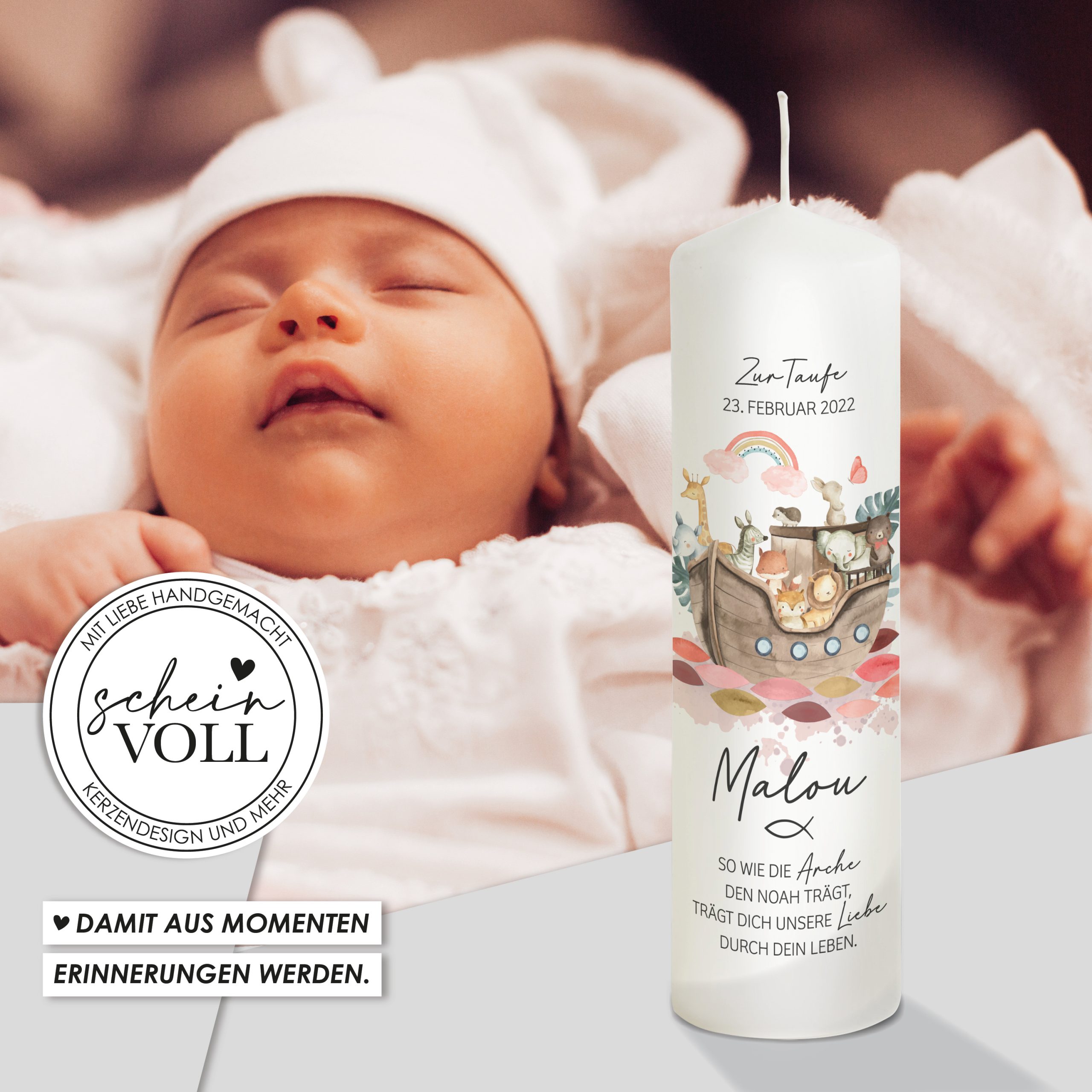 Taufkerze Arche Noah "Modell Malou" für Mädchen – Bild 6