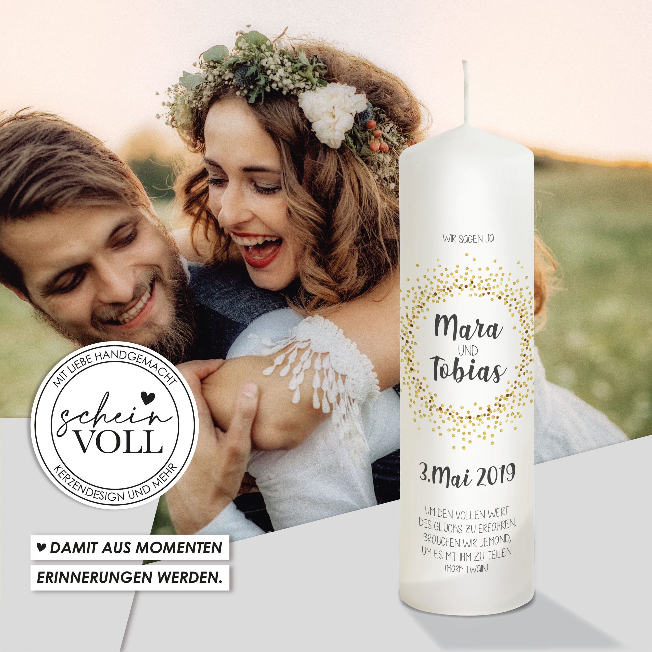 Hochzeitskerze Golden Glitter 25cm – Bild 5