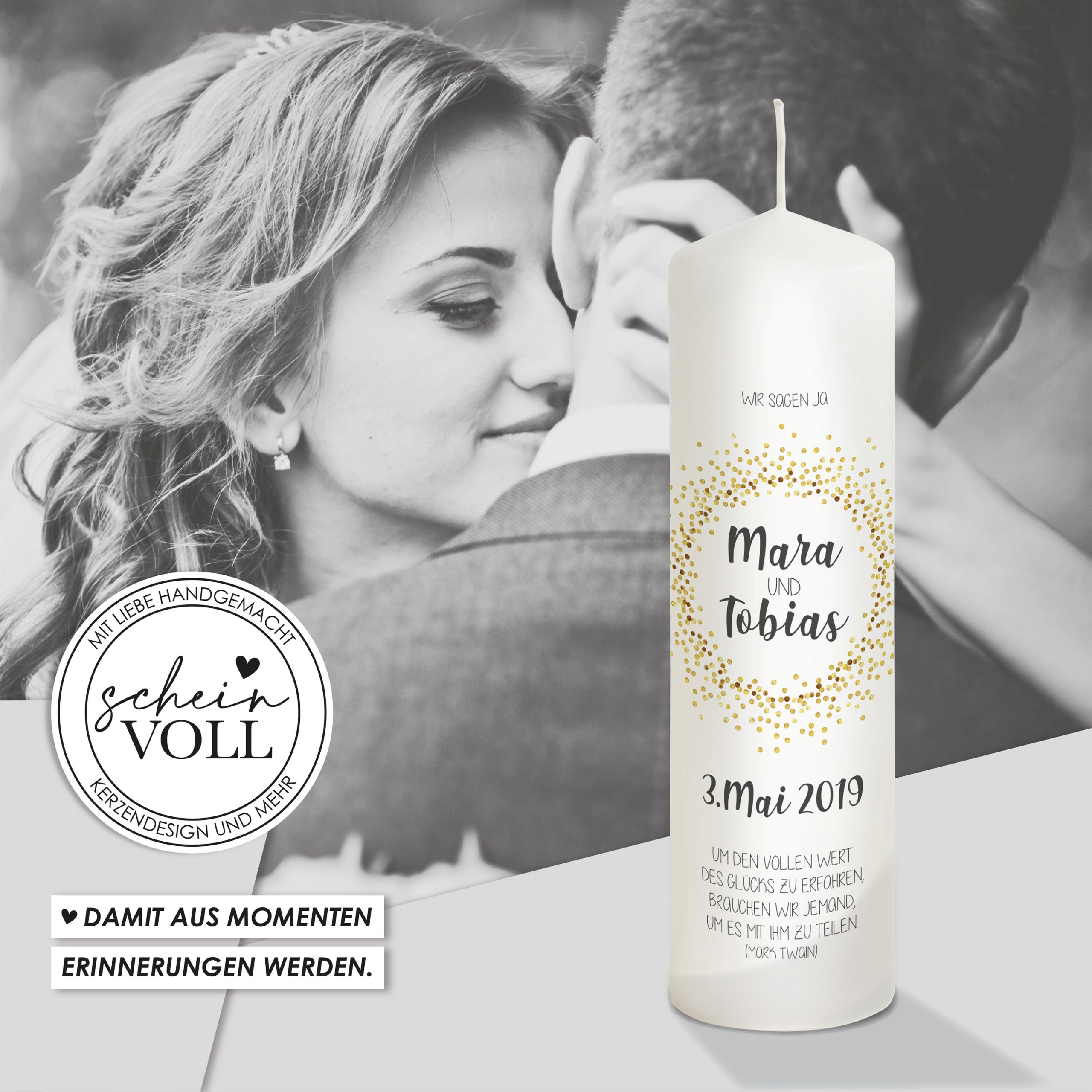 Hochzeitskerze Golden Glitter 25cm – Bild 6