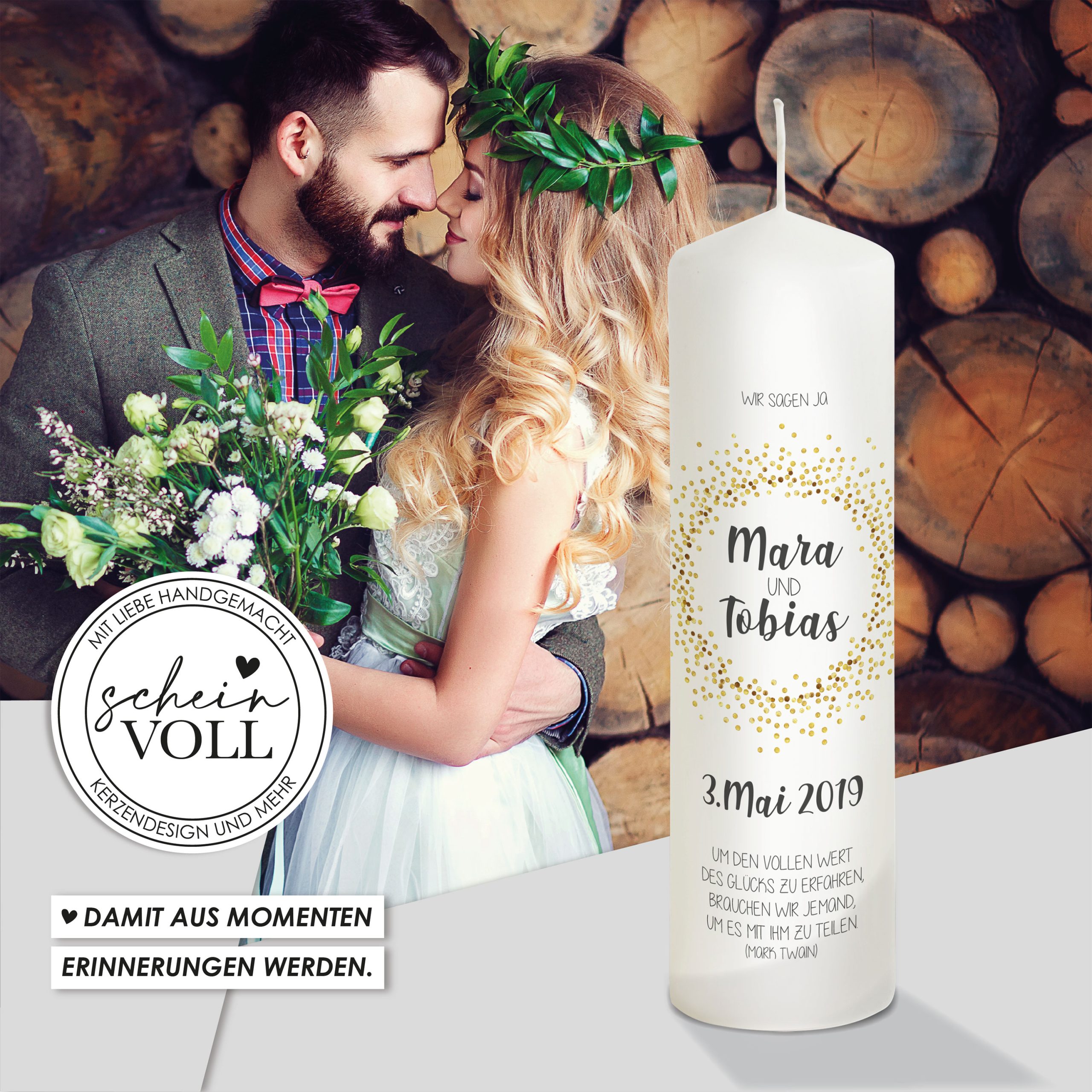 Hochzeitskerze Golden Glitter 25cm – Bild 7