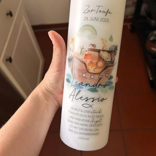 Kundenfoto Taufkerze Arche Noah Yannik 1