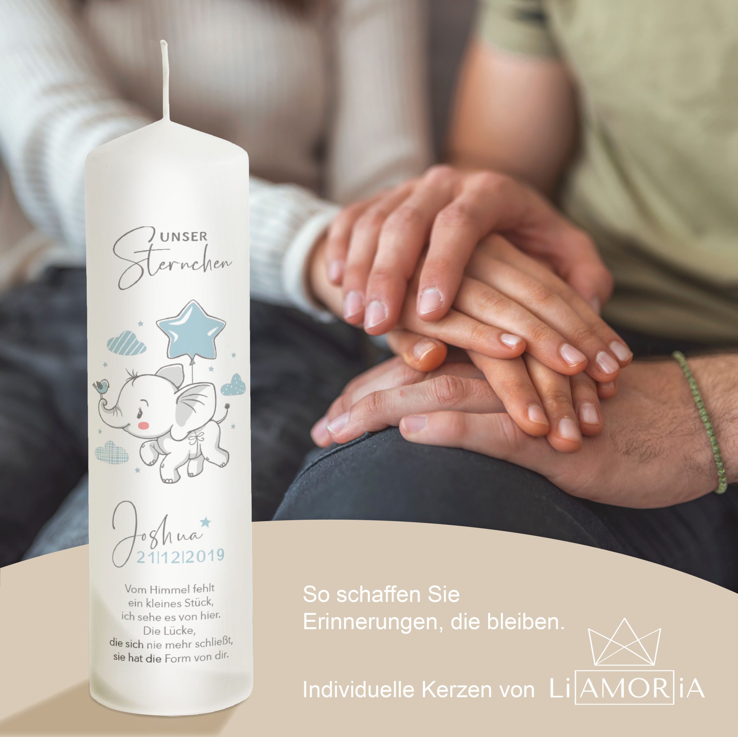 Trauerkerze Sternenkind Elefant Motiv Blau 25cm – Bild 6