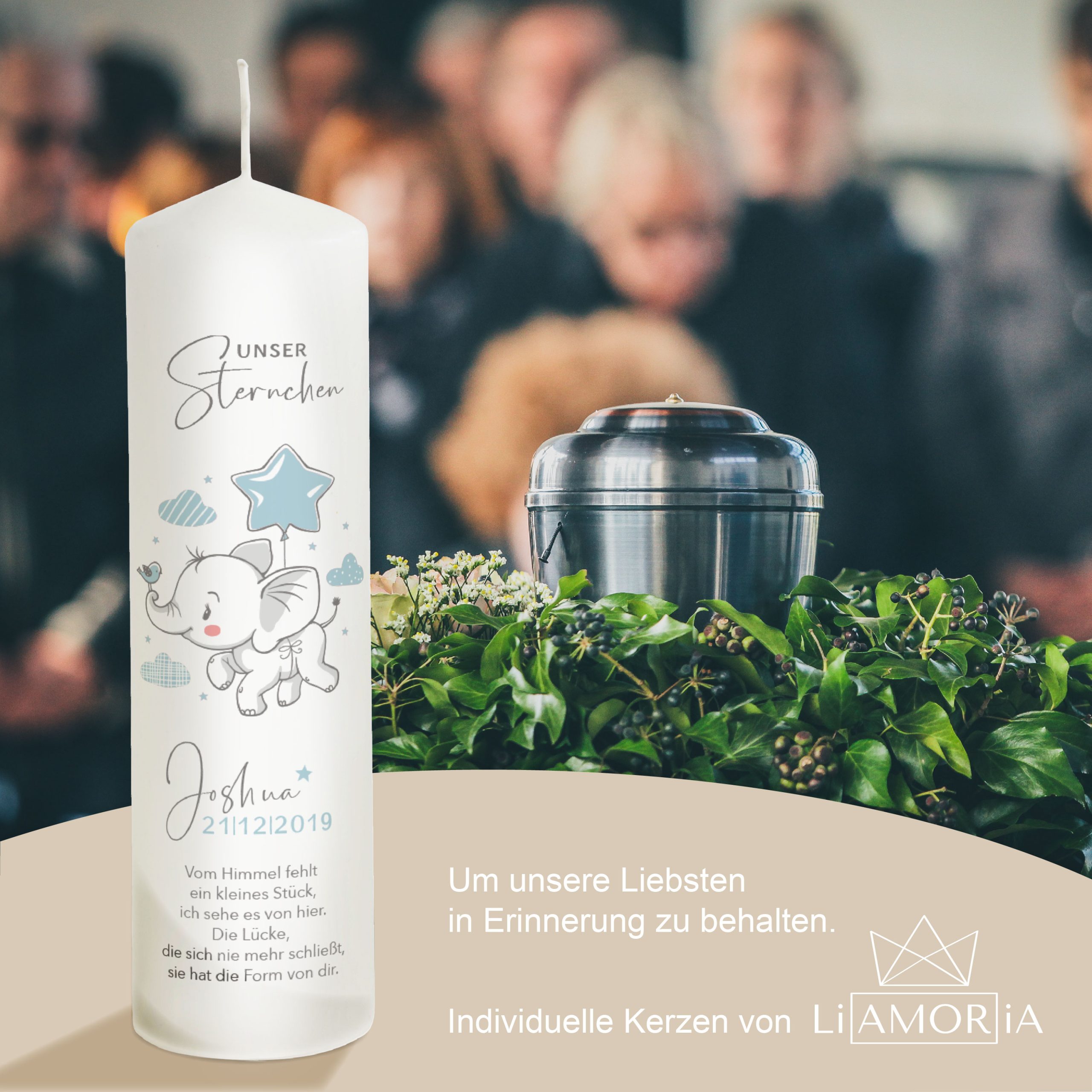 Trauerkerze Sternenkind Elefant Motiv Blau 25cm – Bild 7